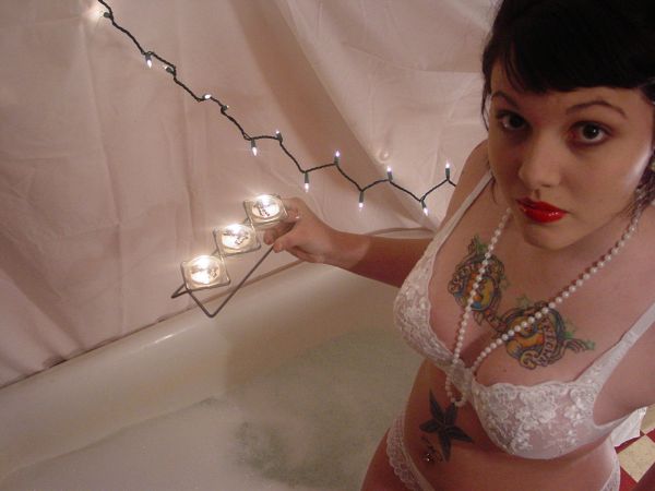 Gothic beauty enjoying a sensual bubble bath - Punk Rock Girlfriend