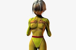 Silver haired toon girl posing in skin tight clothes