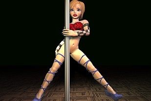 Pole dancing blonde CGI beauty strutting her stuff