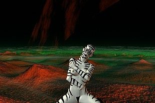 A zebra skinned slut showing off her curvy CGI body