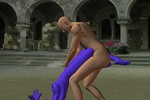 A purple skinned alien girl riding cock like a real pro