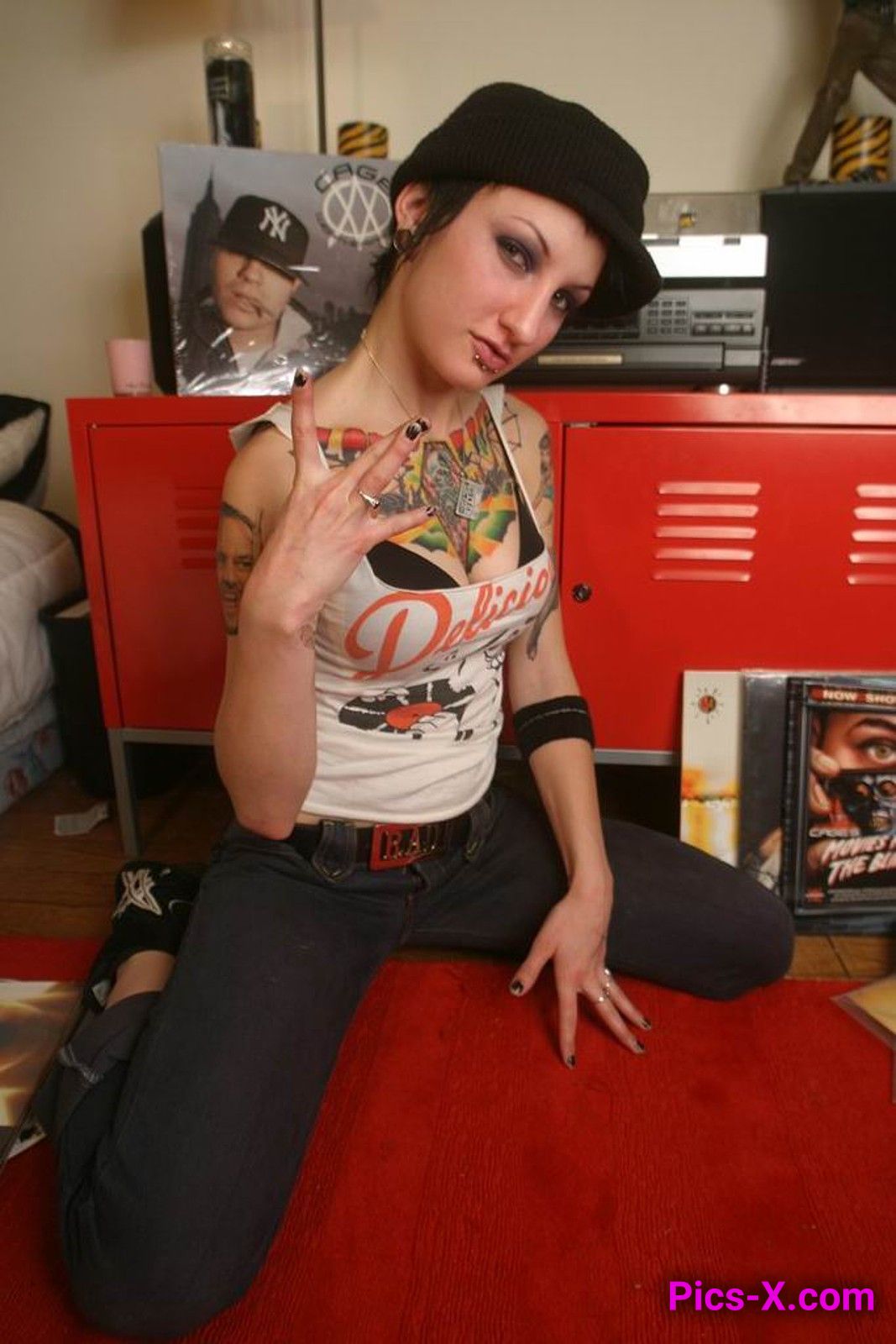 Inked up punk girl getting naked with some vinyl - Punk Rock Girlfriend - Image 1